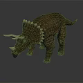 Realistic Triceratops Standing Model With Brown Skin Three Horns And Spiked Back On Gray Background