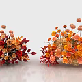 Floral Decorative Display With Warm Tones Mixed Flowers And Textured Leaves