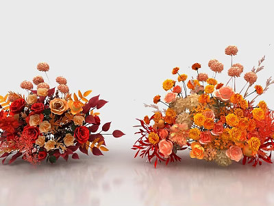 Floral Decorative Display With Warm Tones Mixed Flowers And Textured Leaves 3d model