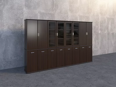 Modern Dark Wood Bookcase With Upper Glass Doors And Lower Drawers For Storage 3d model