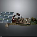 Advanced Robotic Arm And Solar Panel Setup With Chessboard And Green Plants 3d model