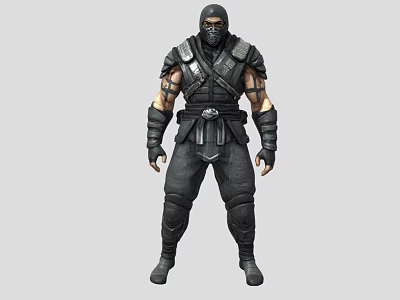 Game Movie Character In Black Combat Suit With Masked Face And Armored Gear 3d model