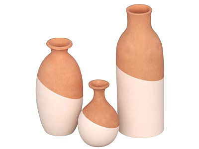Minimalist Ceramic Vases in Terracotta and White Gradient with Varying Sizes 3d model