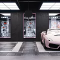 Modern Luxury Car Dealership Showroom With Sports Cars Glass Partitions And White Pillars