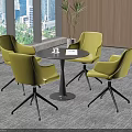 Four Yellow Leisure Chairs In Modern Office Lounge With Round Table And City View