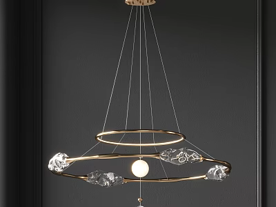 Elegant Modern Chandelier With Gold Circular Rings And Cloud Shaped Crystal Decorations 3d model