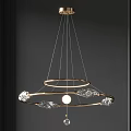 Elegant Modern Chandelier With Gold Circular Rings And Cloud Shaped Crystal Decorations