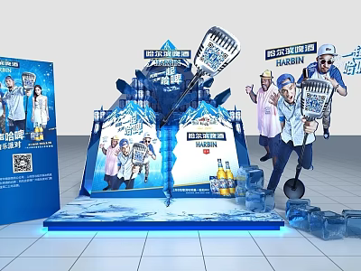Harbin Beer Promotional Display Stand With Blue Ice Theme And Character Cutouts 3d model