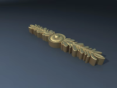 Golden Long Carved Sculpture Featuring Intricate Leaf Patterns And Central Ornament 3d model