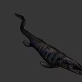 Realistic Prehistoric Marine Reptile With Long Snout Streamlined Body On Dark Blue Background