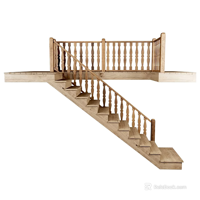Wooden Indoor Staircase With Handrail Baluster Railing And Step Design Structure 3d model