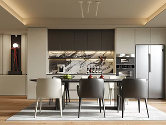Modern Restaurant Dining Table and Chair Dining Chair Sideboard 3d model