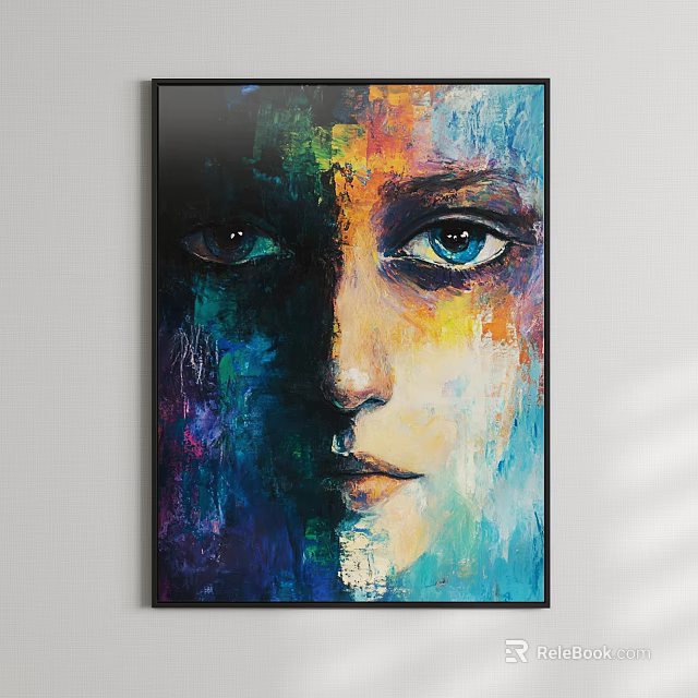 Abstract Colorful Oil Painting Portrait With Vibrant Face And Blue Eyes 3d model 