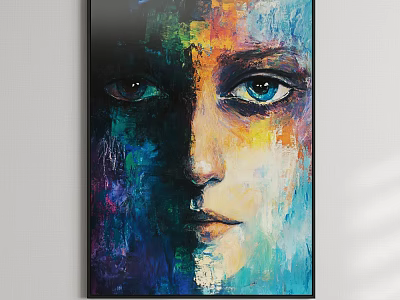 Abstract Colorful Oil Painting Portrait With Vibrant Face And Blue Eyes 3d model