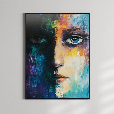 Abstract Colorful Oil Painting Portrait With Vibrant Face And Blue Eyes 3d model