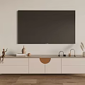 Modern White TV Stand With Wall Mounted TV Decorative Figurine Books And Pampas Grass