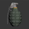 Green Military Hand Grenade With Textured Surface Metal Handle Pull Ring Yellow Red Stripe