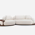 Ivory White Sectional Sofa With Circular Design Wooden Base And Small Side Table 3d model