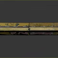 Yellow Construction Barriers With Pink Graffiti And Gray White Stripes On Black Reflective Surface