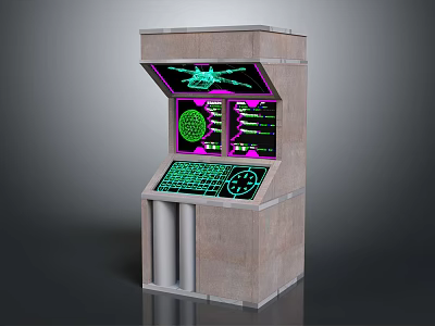 Retro Arcade Machine With Vintage Design Green Purple Screens And Control Panel Electronic Gaming Appliance 3d model