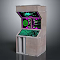 Retro Arcade Machine With Vintage Design Green Purple Screens And Control Panel Electronic Gaming Appliance