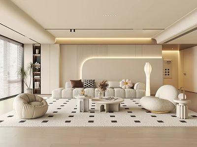 Modern Cream Style Living Room Sofa Coffee Table Combination Lazy Sofa 3d model