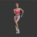 Active Woman Running In Pink Sports Bra Light Shorts And White Sneakers