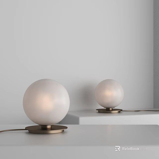 Modern Spherical Table Lamps with White Shades and Gold Bases on White Surfaces 3d model 