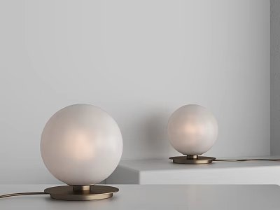 Modern Spherical Table Lamps with White Shades and Gold Bases on White Surfaces 3d model