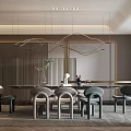 Elegant Modern Restaurant Interior With Stylish Chandelier Dining Table And Chairs Decor 3d model