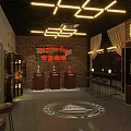 Tsingtao Bar Interior Featuring Warm Lighting Wooden Stools And Shelves Full Of Bottles