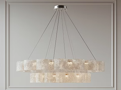 Modern Double Layer Chandelier With Multiple Cylindrical Textured Shades And Silver Frame On Decorative Wall 3d model
