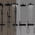 Modern Wall Mounted Shower System With Multiple Heads Handheld Sprayer And Wooden Texture Panel 3d model
