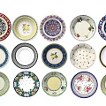 Colorful Decorative Plates Featuring Diverse Floral Fruit and Geometric Patterns for Home Decor