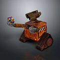 Rusty Orange Tracked Robot Character With Mechanical Arm Holding Colorful Rubik's Cube