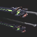 Futuristic Sci Fi Weapon With Black Green Design And Glowing Geometric Patterns