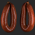 Two Ring Shaped Reddish Brown Sausages With Textured Surface On Black Background 3d model