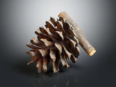Detailed Pine Cone With Intricate Scales Natural Brown Texture And Wooden Stem 3d model