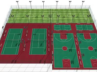 Outdoor Sports Fitness Complex With Football Tennis Basketball Courts And Lighting 3d model