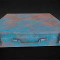 Vintage Blue Rustic Metal Trunk With Distressed Finish And Clasps Handle
