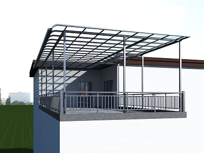 Outdoor Metal Frame Terrace Canopy with Transparent Roof and Railing for Sunshade Use 3d model