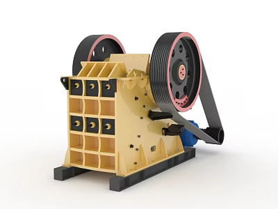 Industrial Equipment Jaw Crusher With Yellow Body And Dual Red Rim Wheels 3d model