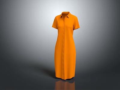 Orange Collared Short Sleeve Women's Long Dress With Casual Style 3d model