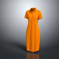 Orange Collared Short Sleeve Women's Long Dress With Casual Style
