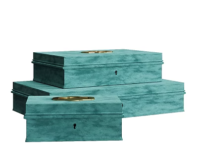 Velvet Teal Decorative Box Set With Golden Circular Accents And Small Locks 3d model