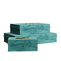 Velvet Teal Decorative Box Set With Golden Circular Accents And Small Locks