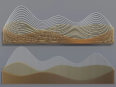 Modern Wavy Decorative Wall Design With Layered Striped Patterns And Gold Brown Tones 3d model