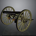 Ancient Weapon Old Cannon With Large Yellow Spoked Wheels And Black Barrel