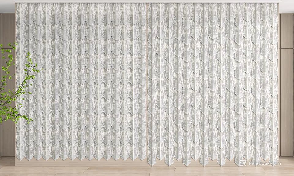 Modern White Room Divider With Geometric Textured Panels For Interior Decor 3d model 