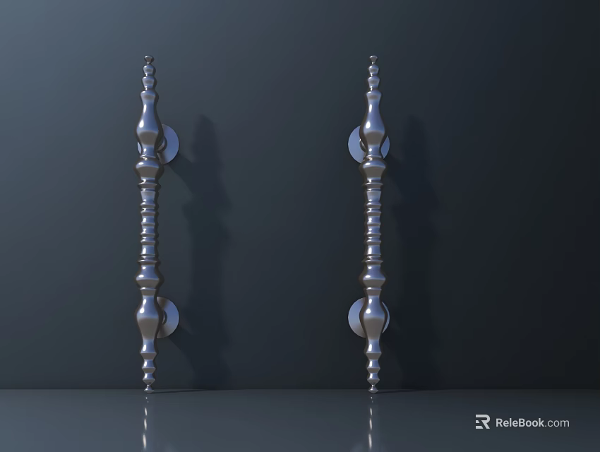 Silver Metal Decorative Handles with Spiral Design for Cabinet Doors on Dark Background 3d model 